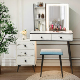 Costway Vanity Table Set Modern Dressing Table W/ 3-Color Mirror & Drawers Dresser Desk - thumbnail 3