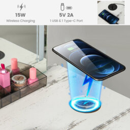 Costway Vanity Table Set Modern Dressing Table W/ 3-Color Mirror & Drawers Dresser Desk - thumbnail 7