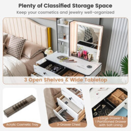 Costway Vanity Table Set Modern Dressing Table W/ 3-Color Mirror & Drawers Dresser Desk - thumbnail 4
