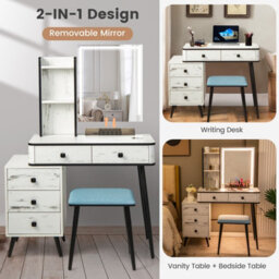 Costway Vanity Table Set Modern Dressing Table W/ 3-Color Mirror & Drawers Dresser Desk - thumbnail 8