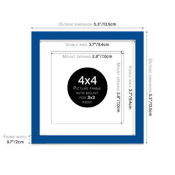 "4X4"" Blue Picture Frame - 4X4"" Square Frame With 3X3"" Mount For 4X4""/3X3"" Pictures Art Deco Style Room Decor, 1 Pack" - thumbnail 2