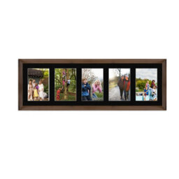 AK Frames 26X8 Walnut Classic Multi Photo Frame With Black Mount - Holds 5 Apertures (5X) 6X4 Photos