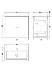 Hudson Reed Fusion Wall Hung 2 Drawer Vanity Unit & Polymarble Basin, Sink Vanity Unit, Charcoal Black, 600mm - thumbnail 6