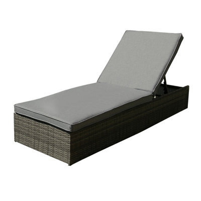 Charles Bentley Garden Waterproof Reclining Rattan Sun Lounger Grey - image 1