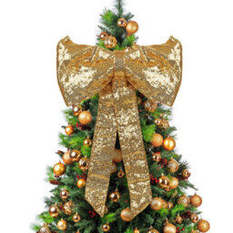Luxury Gold Sequin Christmas Bow 40X70Cm Velvet Decorative Bow For Tree Topper Door Wreath And Garland Festive Gold - thumbnail 7
