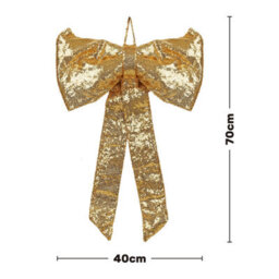 Luxury Gold Sequin Christmas Bow 40X70Cm Velvet Decorative Bow For Tree Topper Door Wreath And Garland Festive Gold - thumbnail 6