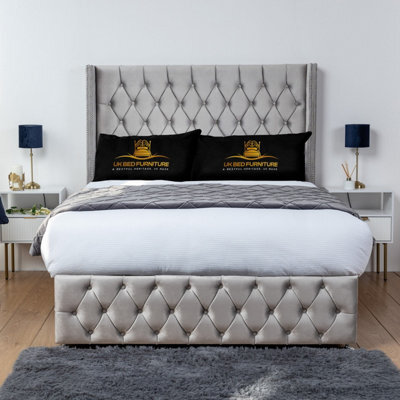 UKBEDFURNITURE Jasmine Silver Plush Wingback Divan Bed Base With 54 Inch Headboard & 10 Inch Orthopaedic Mattress - No Storage - image 1