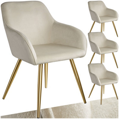 Tectake Set Of 4 Chair Marilyn With Velvet Cover, Gold Steel Legs And Plush Padding - Cream/gold - image 1