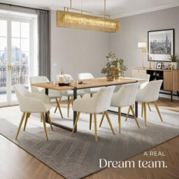Tectake Set Of 4 Chair Marilyn With Velvet Cover, Gold Steel Legs And Plush Padding  - Cream/gold - thumbnail 8