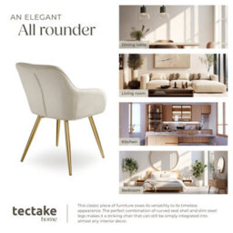 Tectake Set Of 4 Chair Marilyn With Velvet Cover, Gold Steel Legs And Plush Padding  - Cream/gold - thumbnail 7