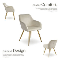 Tectake Set Of 4 Chair Marilyn With Velvet Cover, Gold Steel Legs And Plush Padding  - Cream/gold - thumbnail 3