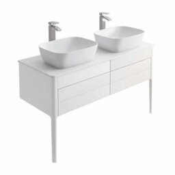 Plum&clay Sutton White Floor Standing Double Basin Bathroom Vanity Unit With Pre-Drilled Tap Hole Worktop (W)1180mm (H)700mm - thumbnail 1