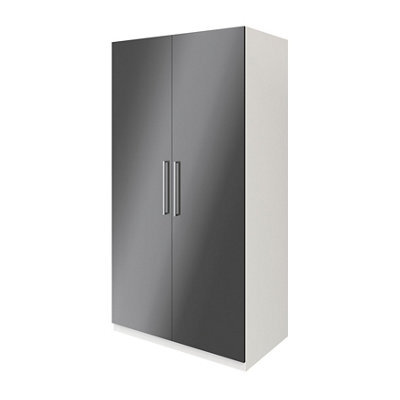 GoodHome Atomia Freestanding Modern Gloss & Matt White & Anthracite Large Double Wardrobe (H)1929mm (W)1000mm (D)596mm - image 1