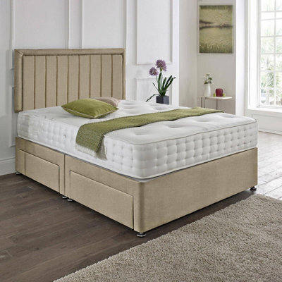 Dining Tables Cairo Matching Headboard Divan Set, 2 Drawer On Same Side With Sprung 1500 Comfort Mattress - Light Boucle Natural - Double - image 1