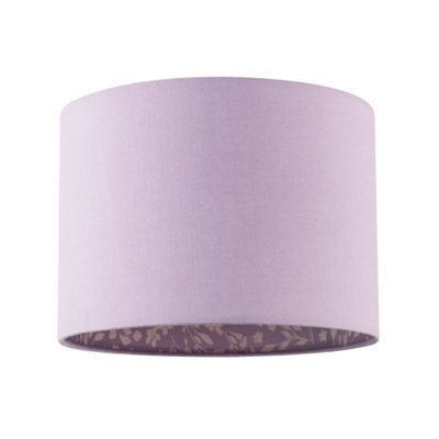 Happy Homewares Lilac Cotton Drum Lamp Shade With Inner White Floral Pattern Lining - image 1