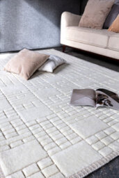Cream Easy To Clean Chequered , Geometric Modern , Wool Rug For Living Room, Bedroom - 200Cm X 290Cm - thumbnail 2