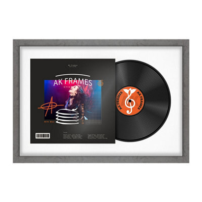 "AK Frames 25X17"" Grey Marble Modern Vinyl Record Frame With White Mount For 12 Inch Lp Cover & Disc - Overlapped Design" - image 1