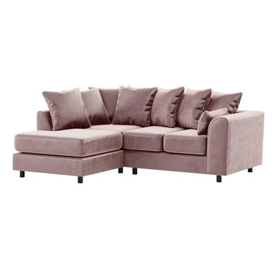 Furnishings For Less UK Brooklyn Plush Velvet 3 To 4 Seater L Shaped Corner Sofa Foam Pink Left Hand Facing - image 1