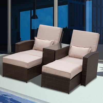 Outsunny Garden Double Rattan Sun Lounger Sofa Recliner Wicker Patio Brown - image 1