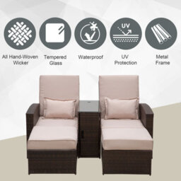 Outsunny Garden Double Rattan Sun Lounger Sofa Recliner Wicker Patio Brown - thumbnail 4