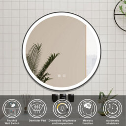 Probaty Bathrooms Led Mirror Round 700mm,3 Colors Illuminated With Anti-Fog,touch Sensor Wall Black Framed Backlit Mirror - thumbnail 2