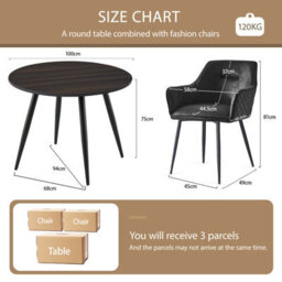 Sonara Dark Walnut Round Dining Table 100 Cm With 4 Faux Suede Chairs, 5-Piece Modern Dining Set - thumbnail 2