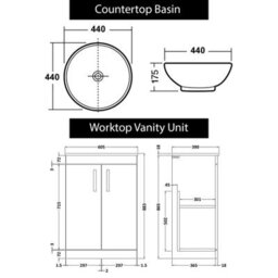 Royal Bathrooms 600mm Floor Standing Vanity Unit 2 Door Gloss White & Countertop Basin - Breeze With Matt Black Handle - thumbnail 4