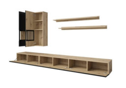 "Arte Baros Modern Entertainment Unit For Tvs Up To 75"" In Black Matt & Oak Artisan - W2700mm X H1260mm X D410mm" - thumbnail 2