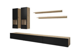 "Arte Baros Modern Entertainment Unit For Tvs Up To 75"" In Black Matt & Oak Artisan - W2700mm X H1260mm X D410mm"