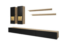 "Arte Baros Modern Entertainment Unit For Tvs Up To 75"" In Black Matt & Oak Artisan - W2700mm X H1260mm X D410mm" - thumbnail 3
