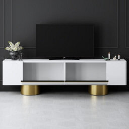 Furniture in Fashion Boheme Wooden Tv Stand With 2 Flap Doors In White And Gold - thumbnail 3