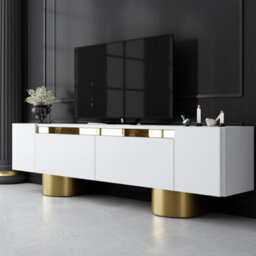 Furniture in Fashion Boheme Wooden Tv Stand With 2 Flap Doors In White And Gold - thumbnail 1