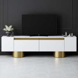 Furniture in Fashion Boheme Wooden Tv Stand With 2 Flap Doors In White And Gold - thumbnail 2