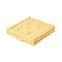 Homescapes Cotton Gingham Check Yellow Floor Cushion, 50 X 50 Cm