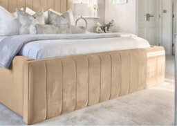 UKBEDFURNITURE Geneva Beige Plush Valvet Upholstered Bed Frame Only- Blackboard - 60 Inch Headboard - thumbnail 3
