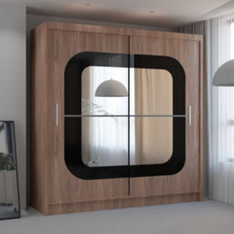 Sliding Wardrobes 4 u LTD Sliding Wardrobes 4U Leagues Freestanding Double Sliding Door Wardrobe - Walnut/black 150Cm