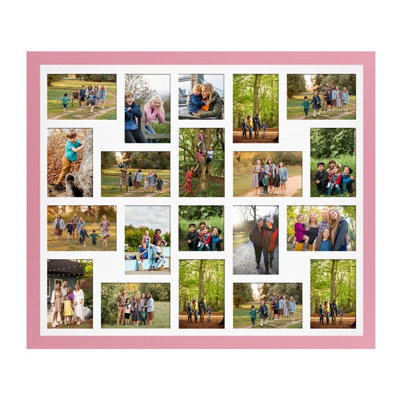 AK Frames 80X70Cm Pastel Pink Modern Multi Photo Frame With White Mount - Holds 20 Apertures (18X) 6X4, (2X) 4X4 Photos - image 1