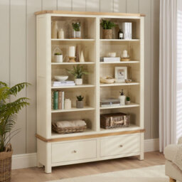 The Furniture Market Marbury Cream Painted Extra Large Grand Double Library Bookcase With 2 Drawers - thumbnail 1