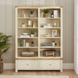 The Furniture Market Marbury Cream Painted Extra Large Grand Double Library Bookcase With 2 Drawers - thumbnail 3