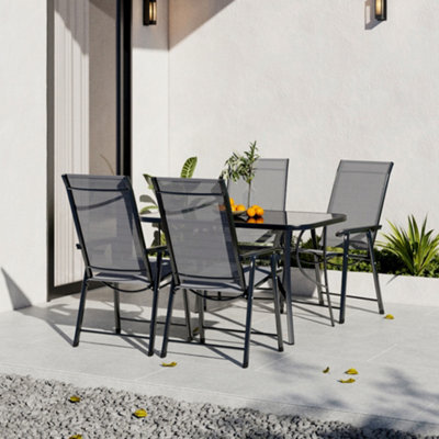 Breeins 5 Piece Glass Umbrella Table And Folding Chairs Set Garden Furniture Set Dining Set For Garden Patio Lounge Balcony - image 1