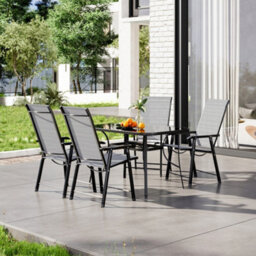 Breeins 5 Piece Glass Umbrella Table And Folding Chairs Set Garden Furniture Set Dining Set For Garden Patio Lounge Balcony - thumbnail 2