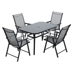 Breeins 5 Piece Glass Umbrella Table And Folding Chairs Set Garden Furniture Set Dining Set For Garden Patio Lounge Balcony - thumbnail 3