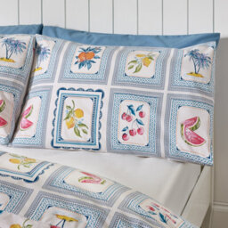 Catherine Lansfield Riviera Tiles Reversible Double Duvet Cover Set With Pillowcases Blue - thumbnail 3