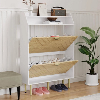 Shoe Cabinet Rack Wooden Shoes Storage Stand Cupboard With 2 Flip Drawers - image 1