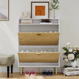 Shoe Cabinet Rack Wooden Shoes Storage Stand Cupboard With 2 Flip Drawers - thumbnail 3