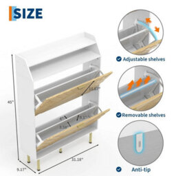 Shoe Cabinet Rack Wooden Shoes Storage Stand Cupboard With 2 Flip Drawers - thumbnail 2