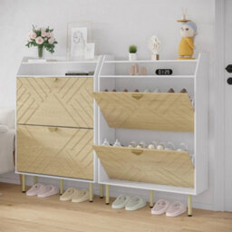 Shoe Cabinet Rack Wooden Shoes Storage Stand Cupboard With 2 Flip Drawers - thumbnail 6