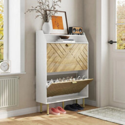 Shoe Cabinet Rack Wooden Shoes Storage Stand Cupboard With 2 Flip Drawers - thumbnail 5