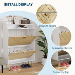 Shoe Cabinet Rack Wooden Shoes Storage Stand Cupboard With 2 Flip Drawers - thumbnail 4