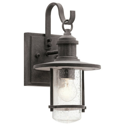 Stylish Outdoor Ip44 Wall Light Lantern In Weathered Zinc Finish